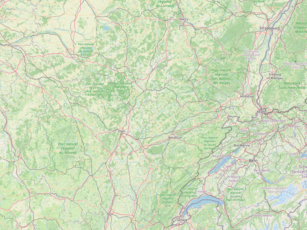 Carte des zones d'intervention en ostéopathie animale autour de Gray, Belfort, Besançon, Dole et Dijon